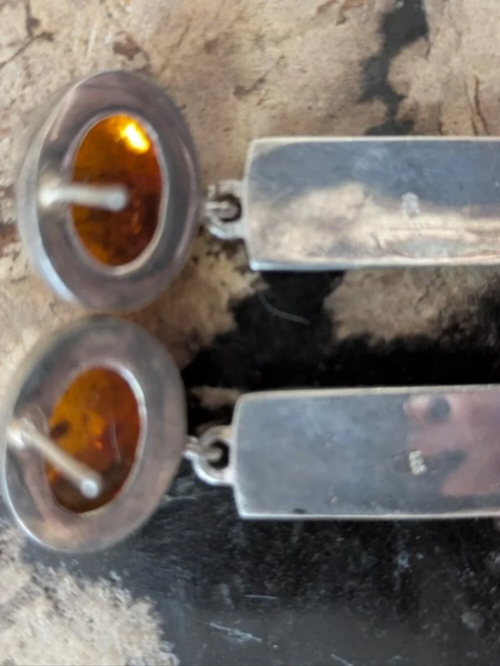 Quality Vintage Amber Sterling Silver W/ 14k Earrings